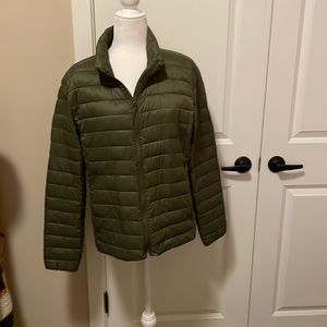 Old Navy green puffer jacket.